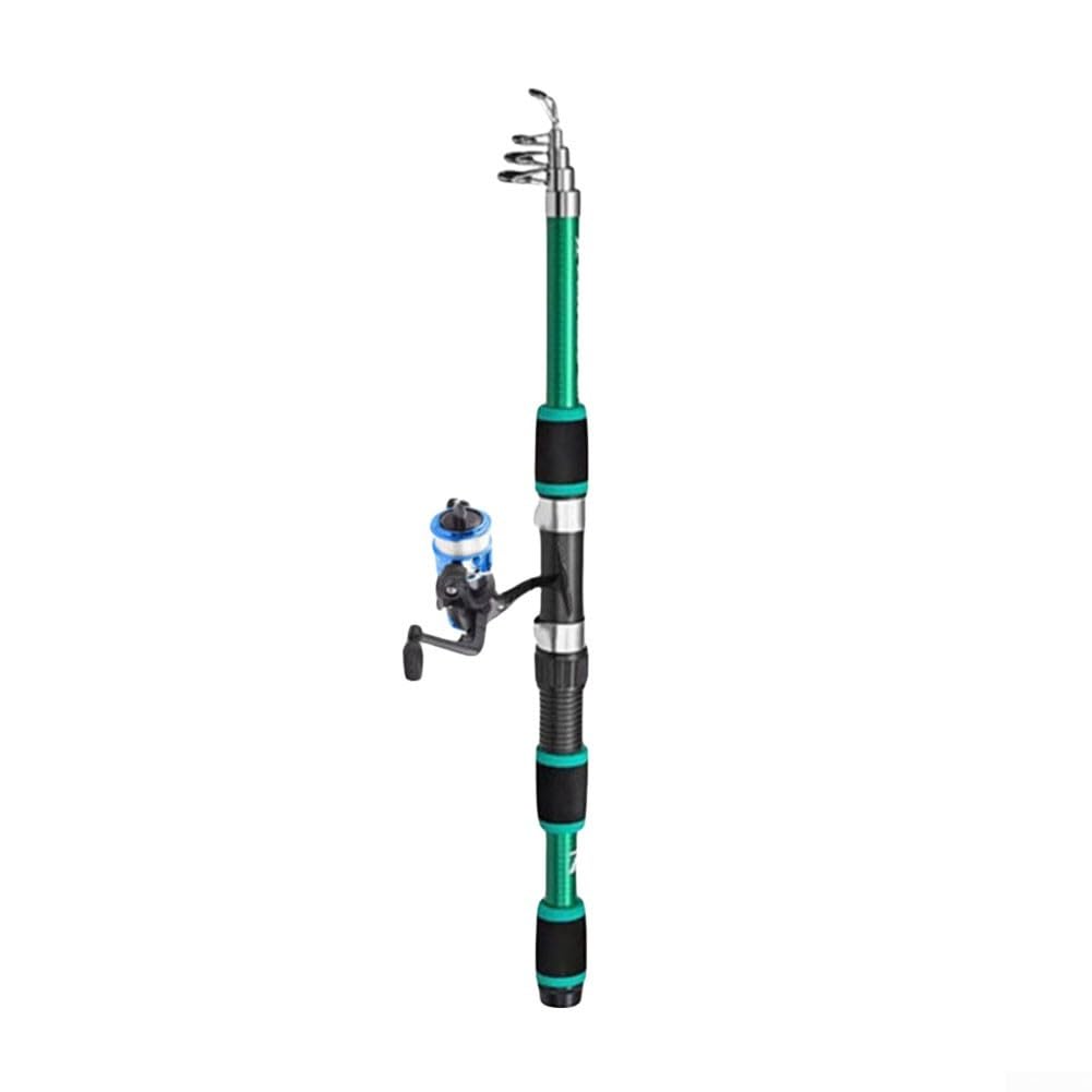 Camouflage Telescopic Fishing Rod and Reel Set, 1.8m Carbon Fiber Portable Pole, Complete Fishing Gear Kit with Bag for Carp, Lure and Outdoor Angling(Green Set)