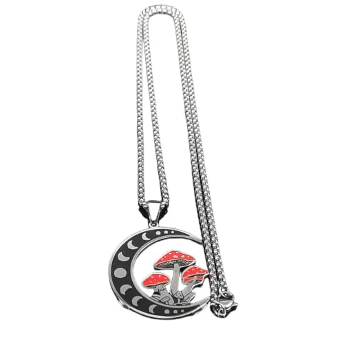 Collier champignon de lune en argent pour femme bijou esthétique sorcellerie