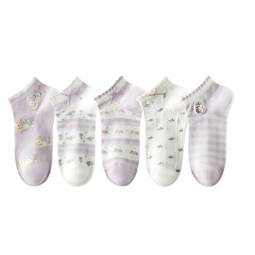 Image of Cute Socks Purple Bow Cartoon Bunny Socks For Women Ankle Ruffle