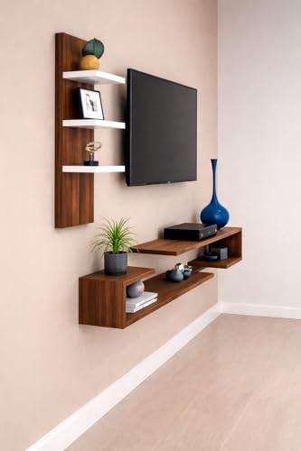 Image of Dual J Style 40 Inches Broad Based Wall Mounted Tv Cabinet Shelf for Living Room, Bedroom, Kids Room, Lounge (Wenge & White)