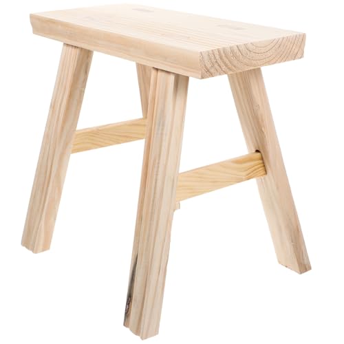 Mikikit Taburete Altura 22 Cm de Madera Beige, Práctico y Antideslizante Pequeño Estilo Fresco y Sencillo Taburete Retro para Cambiar Zapatos Banquito para Baño