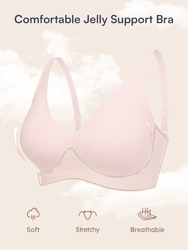 Image of Wireless Bras for Small Breasted Women - S-L Deep-V Jelly Seamless Bralette, Comfortable Padded T-Shirt Bra No Underwire Pink L