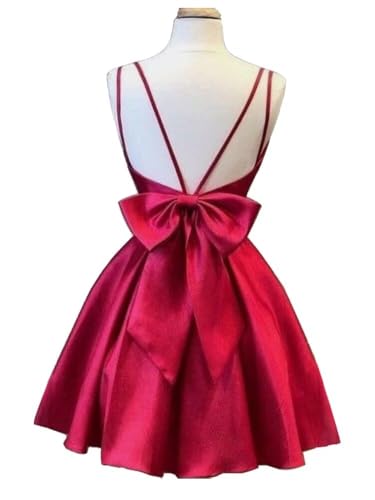 Women's V-Neck Homecoming Dresses for Teens with Bow 2025 Spaghetti Strap Short Prom Dress with Pocket4