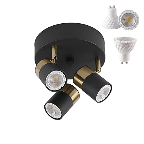 EFINEHOME Foco redondo de techo, montaje empotrado, lámpara de pared direccional para pasillos, cocina, dormitorio, oficina, bombillas Gu10 incluidas (3 luces estilo B)