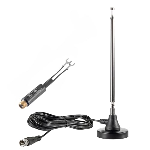 Eifagur 75 Ohm 300 Ohm Magnetic Base FM Radio Telecopic Antenna with 10ft Coaxial Cable for Stereo Receiver Digital HD Radios and Home Theater System