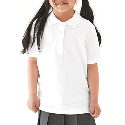 Girls Polo Shirts School Uniform White 100% Cotton 3-16 Years Cover