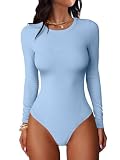 ANRABESS Women Long Sleeve Crew Neck Bodysuits Top 2025 Fall Slim Fit Ribbed Knit Soft Basic Tee Shirts Light Blue Medium