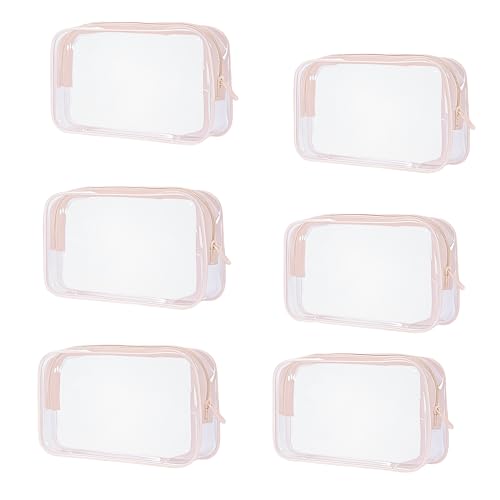 6 Packs Clear Cosmetics Bags for Women Men Waterproof Toiletry Bags PVC Makeup Bags Organizer Case with Zipper for Travel Bathroom (6 pink Colors)
