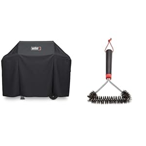 Weber 7183 Premium Hülle für Spirit/Spirit II 300 Serie und Spirit 200 Serie, schwarz & Three-Sided Grill Brush Dreiseitige Grillb rste, 30 cm, Schwarz/Silber, 6277