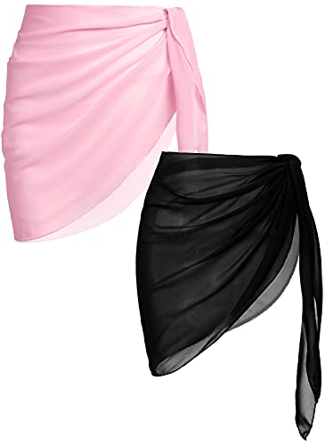 Image of Ekouaer 2 Pieces Women Beach Sarongs Sheer Cover Ups Chiffon Bikini Wrap Skirt for Swimwear S-XXL