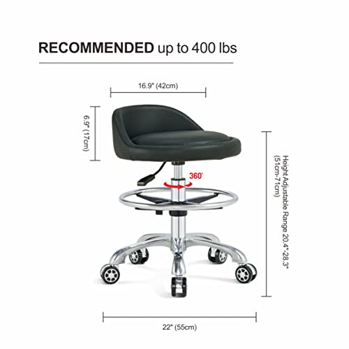 Kastele Height Adjustable Rolling Desk Stool Swivel Chair With Backrest And Casters Heavy Duty For Salon, Spa, Massage,Tattoo,Esthetician,Shop,Kitchen (Backrest With Casters, Black) #TOP5