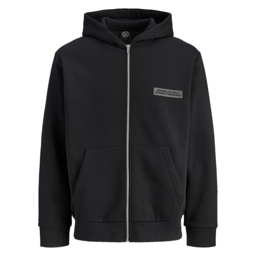 Borussia Dortmund BVB Essential Kapuzenjacke, Schwarz, GR. M, Bio-Baumwolle und Recycling-Polyester, mit Reißverschluss Veste, Noir, M Mixte
