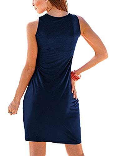 Image of Camisunny Women Casual Loose Tank Dresses Sleeveless Beach Vacation Dress Swing Pleated U Neck Fashion Soft