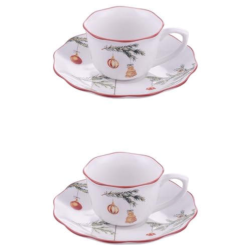 Villa d'Este Home Tivoli 1996 Set 2 tazzine caffè con piattino 100 ml in porcellana, decoro natalizio, Rametto