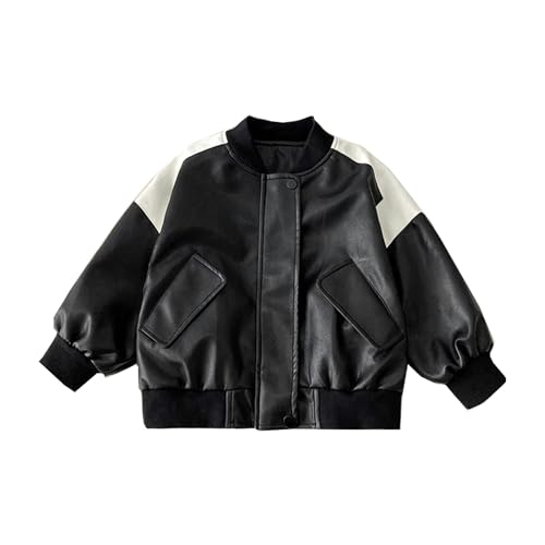 Betusline Boys Color Block Motorcycle Faux Leather Coats Kids Bomber PU Leather Jackets, 18 Months - 8 Years