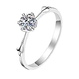 Homxi Trauring Damen Ring 375 Weißgold, 6 Zinken Rund mit Erstellter Diamant 0,5 Karat, Damen Hochzeitsringe Eheringe Silber, Gr. 53 (16.9)