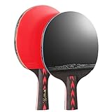 Loyfreeyo 卓球ラケット 攻撃用 守備用 ボール3個つき 公式試合使用可 (ストレートラケット2本（ショートハンドル）)