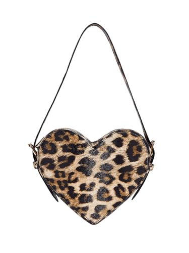 Image of QWINEE Women's Leopard Print Top Handle Y2K Heart Shape Tote Handbag Mini Clutch Purse