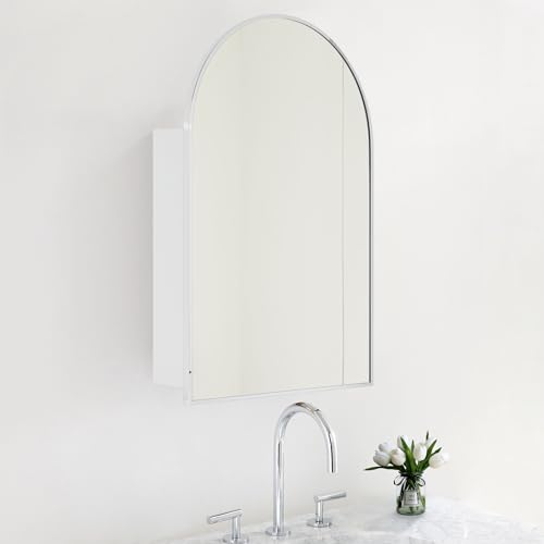 TEHOME 20 x 30'' Chrome Arched Bathroom Medicine Cabinet with Mirror Recessed and Surface Mount Medicine Cabinet Mirror