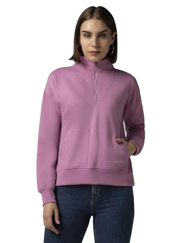 Image of FYLTR Women's Casual Stand Collar Sweatshirt with Drop Shoulder & Boxy Fit - Zip Closure | Utility Pockets | Rib Hem & Cuff | Sweatshirts for Women | Casualwear