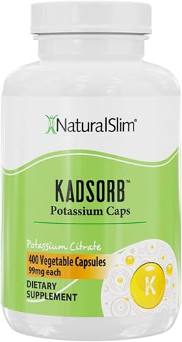 NaturalSlim Kadsorb Citrato de potasio natural - Apoya el equilibrio de electrolitos y el PH normal, sin OGM y sin gluten, suplemento de potasio absorbible con minerales esenciales - 400 cápsulas