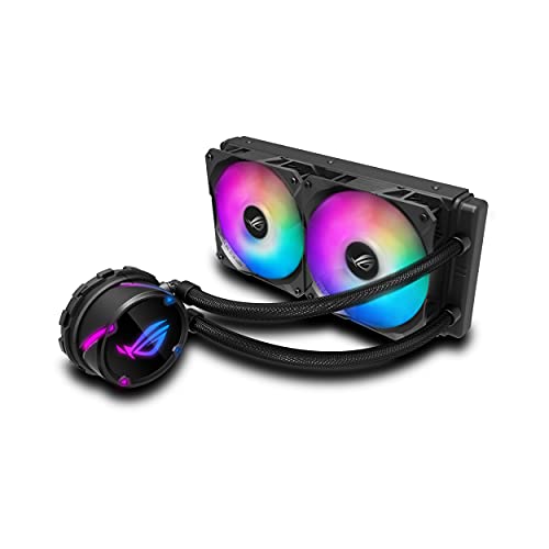 Asus ROG Strix LC 240 All-in-one Liquid CPU Cooler with Aura Sync, Dual ROG 120mm addressable RGB Radiator Fans and Reinforced Sleeved tubing