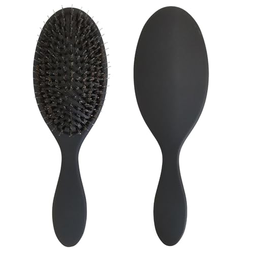 Luoqun88 Dual Bristle Detangling Brush with Boar Bristles | Anti-Static Hairbrush for All Hair Types & Extensions | Gentle on Wet/Dry Hair, Reduces Breakage & Frizz, Curl Defining Brush (Black)
