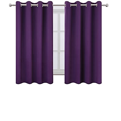 Image of LEMOMO Purple Blackout Curtains /52 x 45 Inch Length Kids Curtains /Set of 2 Panels Grommet Bedroom Curtains for Living Room