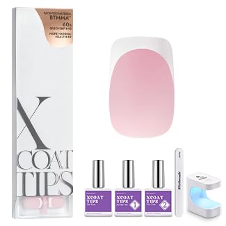 BTArtboxnails XCOATTIPS French Tip Nails - Short Press On Nails, 160 Pcs Pink Square Soft Gel Nail Tips Pre-applied Tip Primer & Base Coat, No Need File False Nails for Gift, 16 Sizes
