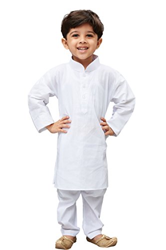 JBN Creation Boys White Pure Cotton Kurta Pyajama (Size: 5-6 Years)