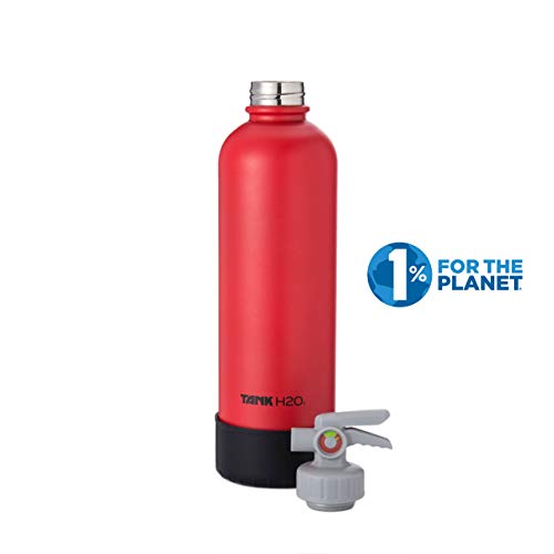 TANKH2O Fire Extinguisher Vacuum Insulated Water Bottle: Great Gift and Accessory for Firefighters | Holds 700mL | Food-grade stainless steel bottle, BPA-Free Cap, Silicone Boot (Red)