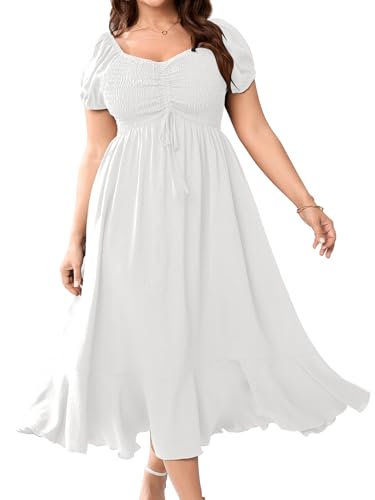 SCOMCHIC Womens Plus Size Summer Maxi Dress Ruched Front Square Neck Smocked Flowy A Line Formal Wedding Guest Dresses