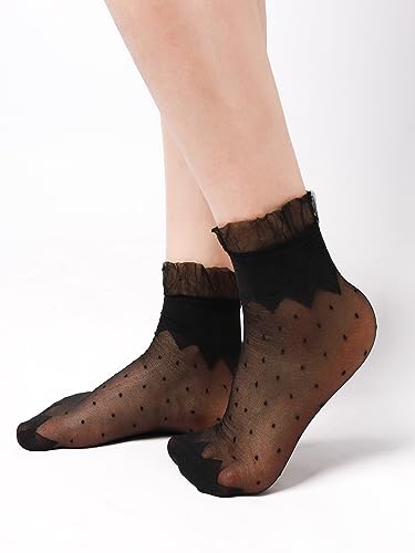 Image of OYOANGLE Women's 8 Pairs Mesh Lace Socks Lightweight Transparent Novelty Crew Socks Black Beige One Size
