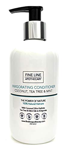 100% Natural - ACONDICIONADOR INVIGORANTE - ACEITE DE COCO, ARBOL DE TÉ & MENTA 250 ml - por Fine Line Apothecary - Sin Sulfatos, Sin Parabenos, Sin Silicona. Concentrado, Fàcil de Enjuagar.