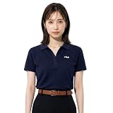 FILA フィラ 半袖ポロシャツ レディース 別注 UVカット ドライ ワンポイントロゴ刺繍 L ネイビー