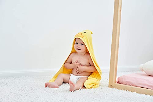 Image of HIPHOP PANDA Ultra Soft Hooded Baby Towel - 2-Layer Thick 500GSM Absorbent | Rayon Made from Bamboo, Hooded Bath Towel for Newborn, Infant, Toddler, Baby Registry - Yellow Duck, 30x30 In
