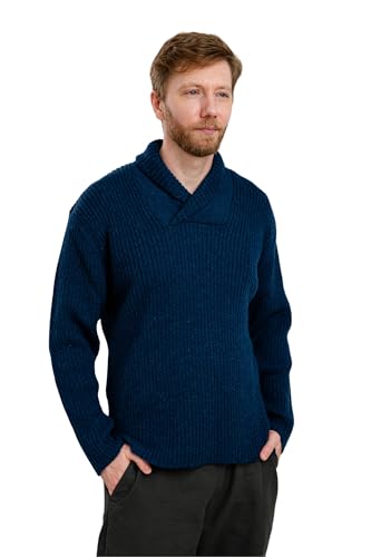 SAOL Men's Merino Wool Fisherman Sweater Shawl Collar Knit Pullover
