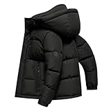 BHGLUZGBY Chaqueta Plumón Down Jacket Unisex Ligera Capucha Cortavientos Abrigo Invierno Plumón Pato Blanco Ropa Abrigo Acolchada,Black,3XL(85
