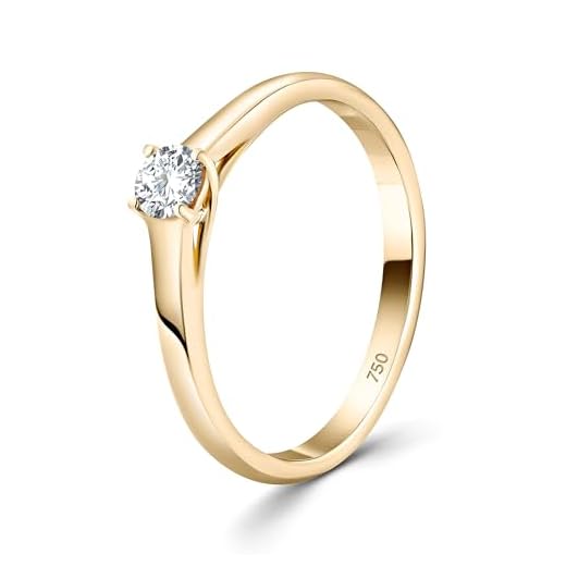 EDELIND Anello solitario diamante 0.20 ct Oro Giallo 18K 750 Anello Donna con Diamante taglio Brillante Anello di Fidanzamento Ø 55 mm con scatola regalo