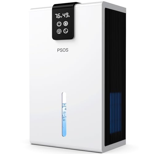 Image of PSOS Dehumidifier, Dehumidifiers for Home, 98OZ Water Tank, (1000 sq.ft) Quiet Dehumidifier for Basement Bathroom Bedroom with Humidity Display, Relaxing 7 Color Ambient Light, Auto Shut Off(White)