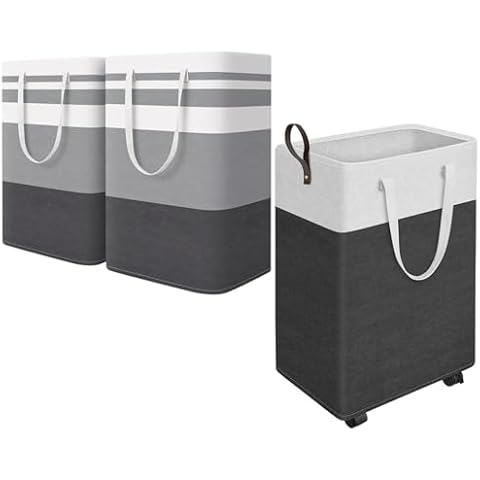 HomeHacks 2-Pack Large Laundry Basket and Rolling Laundry Basket for Organizing, Clothing, Bedroom, Comforter, Closet, Dorm Bundle Cover