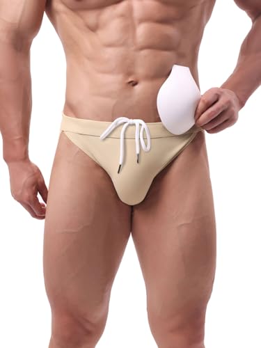 Summer Code Men's Swim Briefs Solid Bikini Padded Swimsuit Low Waist Swimwear with Adjustable Strings