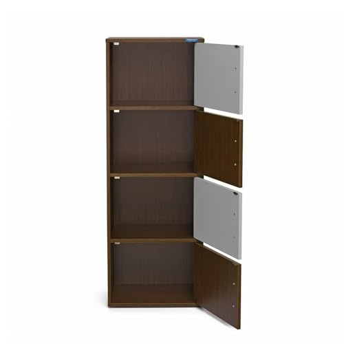 Image of Nilkamal Sear Plus 4 Tier Wooden Free Standing Storage Cabinet | Engineered Wood | Multipurpose Storage Organizer for Clothes, Books, Toys| Legno Oak /Frosty White