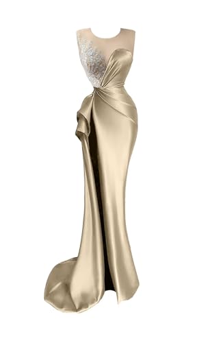 Beaded Prom Dresses for Women Deep V-Neck Mermaid Formal Dress with Slit Sexy Evening Gowns DR03442