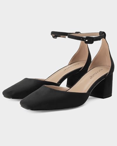 MUCCCUTE Heels for Women Closed Toe Pumps - Chunky Low Heel Block Square Toe Ankle Strap Heels Ladies Business Office Dressy Dress Pumps4