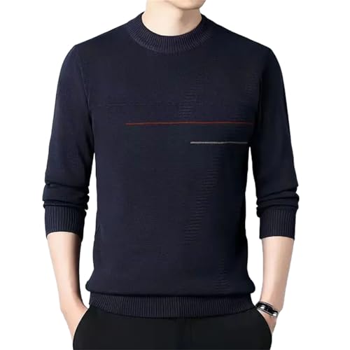 Men's Fleece Thickened Warm Sweater Solid Print O-Neck Pullover Patchwork Knit Long Sleeve Top