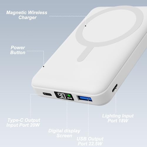 Image of AOGUERBE Magnetic Power Bank, 10000mAh Wireless Portable Charger with Stand