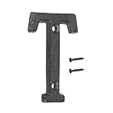 QUARKZMAN Números Y Letras Para Casa 75mm Letras De Dirección Vintage De Hierro Fundido Para Exterior Número De Casa Sólido Con Tornillos Para Señales De Apartamento Oficina(Letra T)
