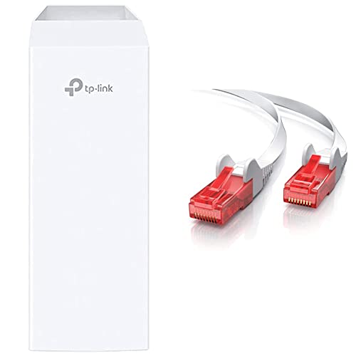 TP-Link Pharos Serie CPE210 Outdoor WLAN Access Point & CSL - 10m Cat 6 Netzwerkkabel Flach - Gigabit Ethernet LAN - RJ45 Kabel Flachbandkabel Verlegekabel - 10 100 1000 Mbit s - weiß