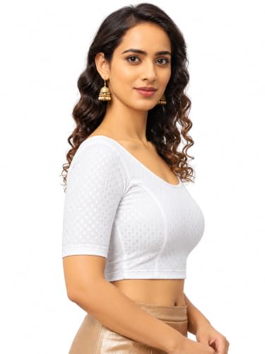 Image of Fressia Fabrics Women's Black Cotton Stretchable Readymade Saree Blouse